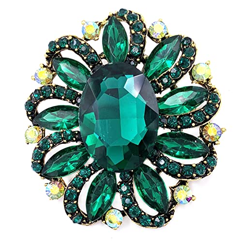 Image of SELOVO Flower Rhinestone Statement Brooch Pin Accessory Antique Gold Tone