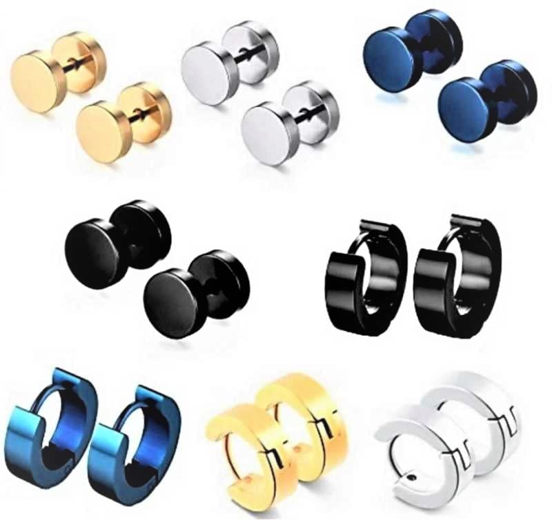 arrings combo for men women boys girls Friends mens Fashion Stainless Steel Black Blue Silver gold Hoop Bali Ear rings Stud stylish Pierced-image-31