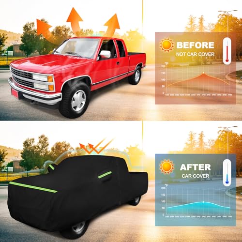 Image of QUNSUNUS Waterproof Truck Cover for Chevrolet C /K 1500 /2500 /3500 1988-1999, Outdoor Truck Cover with Zipper, Full Exterior Car Covers for Automobiles All Weather with Wind, Sun, UV and Dust Protection