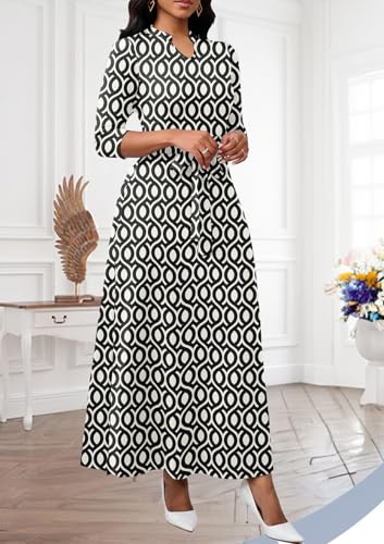 Image of BubFee Maxi Dresses for Women Semi Formal Long Dress 3 /4 Sleeve Casual A-line Church Dresses with Pockets