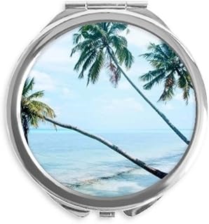 Ocean Beach Green Tree Picture Hand Compact Mirror Round Portable Pocket Glass