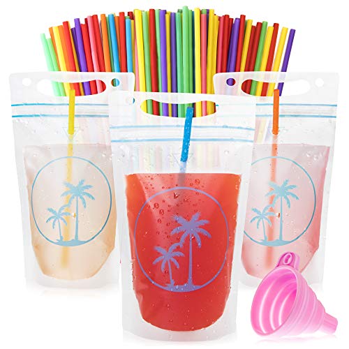 Paradise Pouches Drink Pouches with Straw Hole  100 Disposable Smoothie Juice Pouches for Adults & Kids No Leak Resealable Double Zipper Clear Drinking Bag- Reusable Plastic BPA-Free