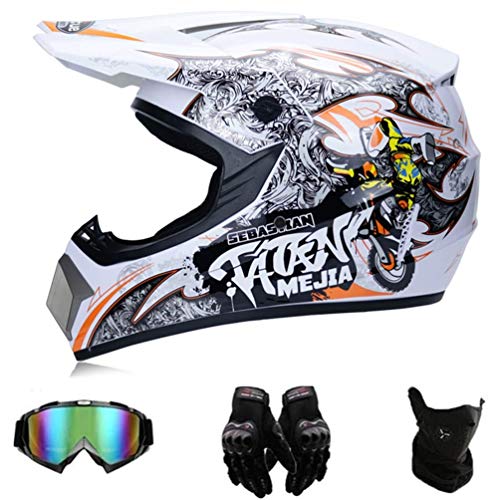 Casco de motocross para hombre con gafas, impresión, casco de cara completa, casco de bicicleta de carretera, bicicleta de montaña, Dirt Bike, guantes de casco todoterreno, talla A, XL