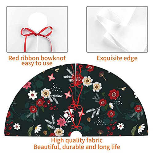 Vintage Christmas Floral Hunter Green Christmas Tree Skirt Tree Mat Merry Xmas Decor Mat, New Year Festive Holiday Party Decoration Indoor Outdoor 36" #TOP5