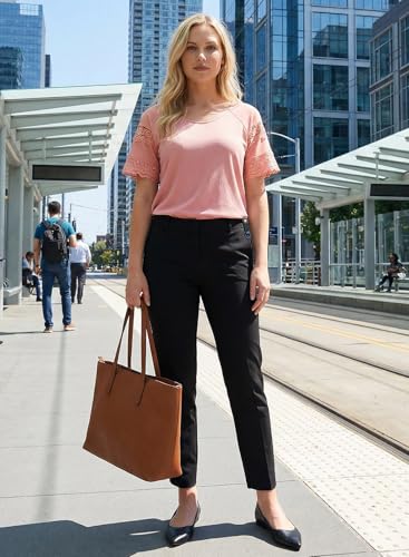 Image of EVALESS Womens Summer Tops Dressy Casual Spring Ribbed Texture Embroidery Short Sleeve Crewneck T Shirts