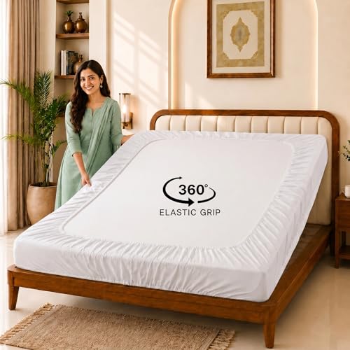Image of Glassiano Cotton Feel Terry Ultra Soft Waterproof Mattress Protector | Breathable - Hypoallergenic Mattresses Cover with Elastic Strap for Single Bed (84x48 inch|7x4 feet, White - Pack of 1)