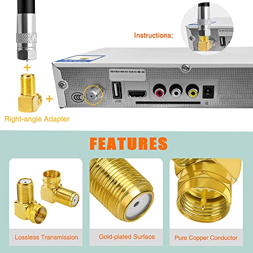KUOQIY 8 PCS F-Type Right Angle Adapter, Right-Angled SAT Adapter Set, Gold Plated 90° Female to Male Connector - Image 3