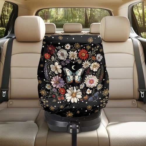 JOAIFO Car Seat Sun Shade Cover Butterfly Car Seat Cover for Baby Carseat, Cooler Temperature Infant Car Seats Reflective Heat Protector, UV Protection, Butterfly Car Decor