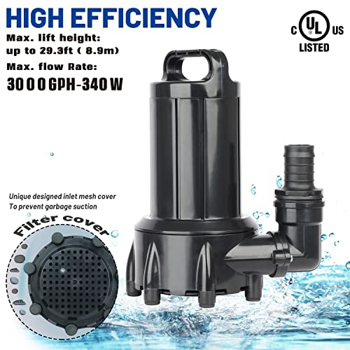 Image of OYO WATER 3000GPH Submersible Outdoor Inline Pond Pump | High Head Water Pump for Garden Waterfall Fountain Water Circulation for Koi Fish Pond