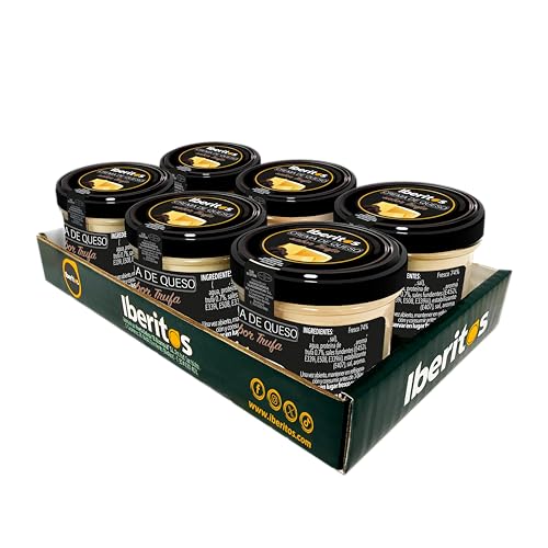 Iberitos - Crema de Queso Sabor Trufa de Monodosis - Sabor Cremoso y Suave de Queso - Perfecto para Untar y Disfrutar en Aperitivos - Contiene Lactosa - Bandeja con 6 unidades de 110 gr