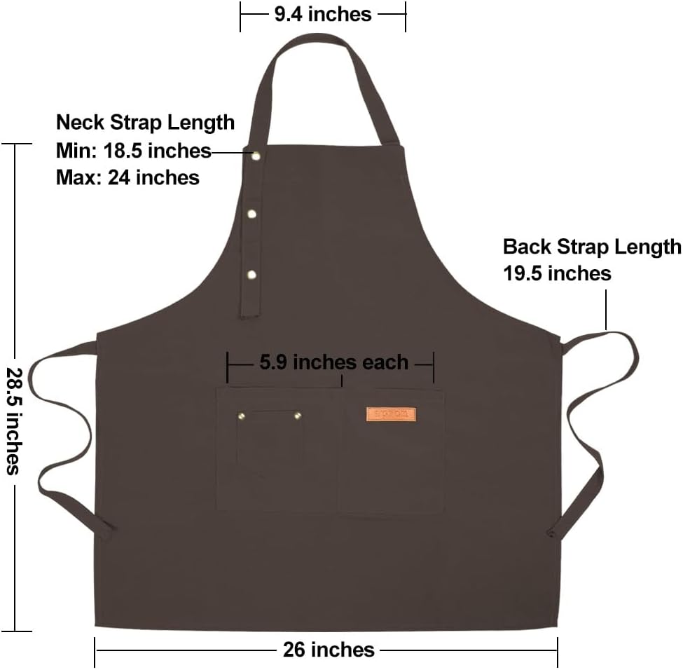 Kitchen Cooking Apron for Women Men with Big Pockets Canvas Waterproof Aprons for Server Pottery Artist Chef Apron