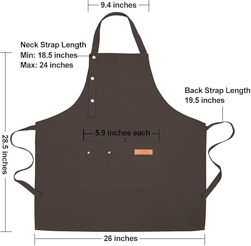 Miniatura 7 de Delantales para mujeres y hombres con bolsillos, correas ajustables, impermeable, lona para cocina, cocinero, camarera, servidor