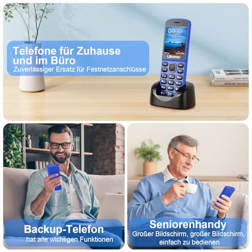 uleway 4G Volte Kabelloses Haustelefon und Seniorenhandy 2-in-1, Entsperrtes Handy mit Bluetooth, SIM-Karte Nötig, 1400 mAh Akku, Ideal für Senioren und als Ersatzgerät (Blau)