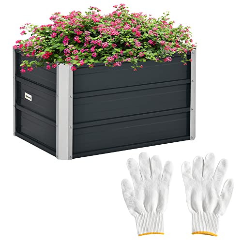 Outsunny 108L Raised Garden Bed, Galvanized Steel Elevated Planter Box w/Installation Gloves for Backyard, Patio to Grow Vegetables, Herbs, and Flowers, 66 x 47 x 40cm, Grey
