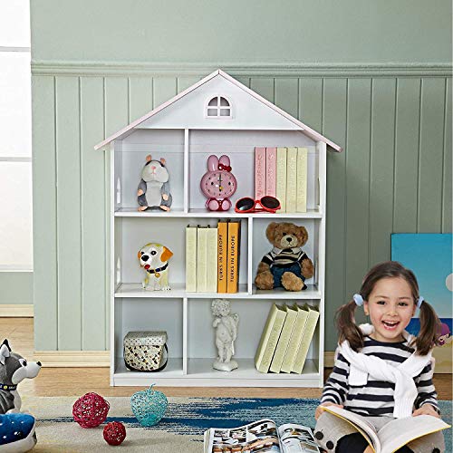 Yfdzone Dollhouse Bookcase Wooden Children Bookshelf Kid Book Display Unit Child Book Rack With Toy Storage Organizer For Bedroom Playroom Living Room(Pink) #TOP1