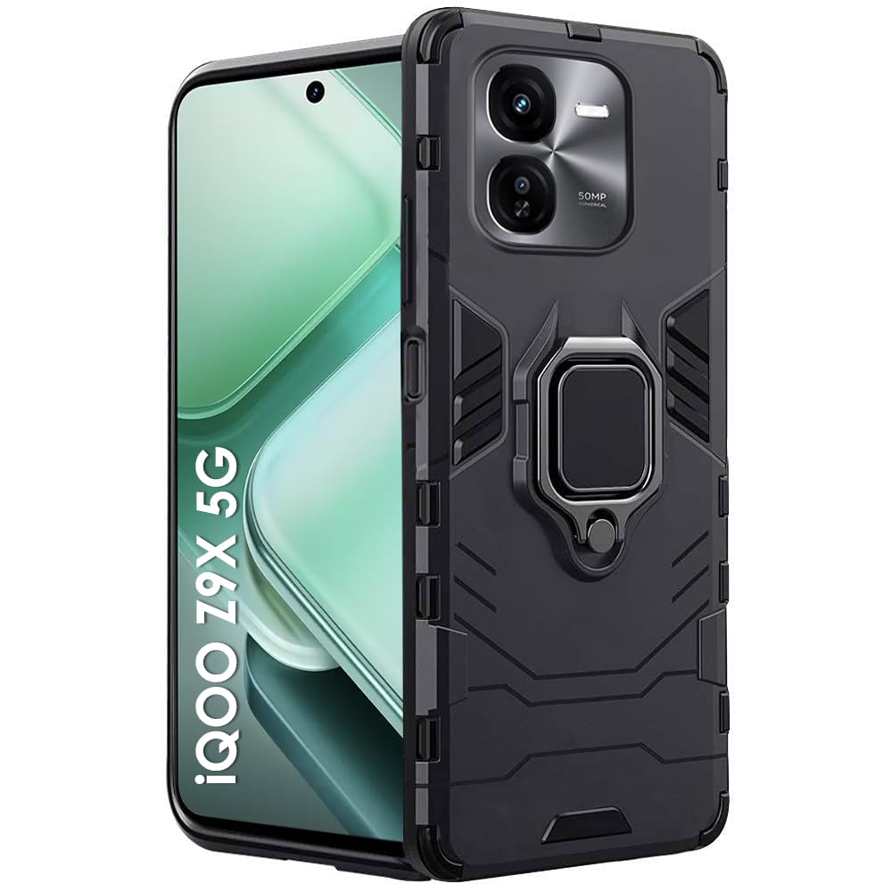 TheGiftKart Tough Armor Bumper Back Case Cover for iQOO Z9X 5G | Ring Holder & Kickstand in-Built | 360 Degree Protection Back Case Cover for iQOO Z9X 5G (PC & TPU, Black) (B0D48QSL2C) Amazon Price History, Amazon Price Tracker