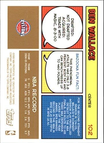 Miniatura 2 de 2005-06 Bazooka Gold #102 Ben Wallace NBA Basketball Trading Card