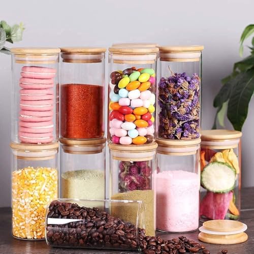 Image of Round Glass Jars with wooden lid Glass Jar set 330 ml food storage containers Borosilicate Glass Jar Set /Suit for Sugar, Salt, and Other Dry Food Storage set of 12(330 ML-ROUND-X JAR-)