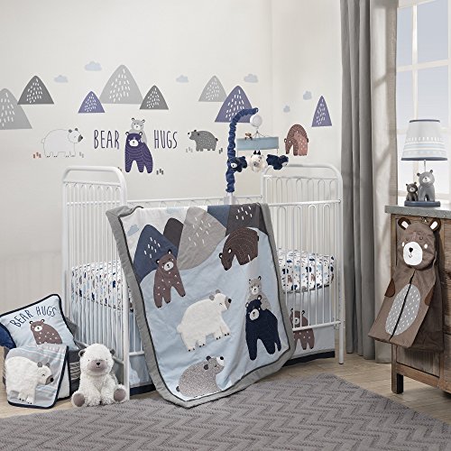 Lambs & Ivy Signature Montana 6-Piece Baby Crib Bedding Set - Blue,Grey,Brown Bears