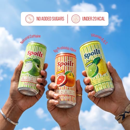 Image of Spoilt Sparkling Soda | Orange Grapefruit, Green Apple, Lemon Lime | Variety Pack | Real Fruit Juice & Natural Flavours | Monk Fruit Sweetened | Sugar Free | Pack of 3 | 250ml Each