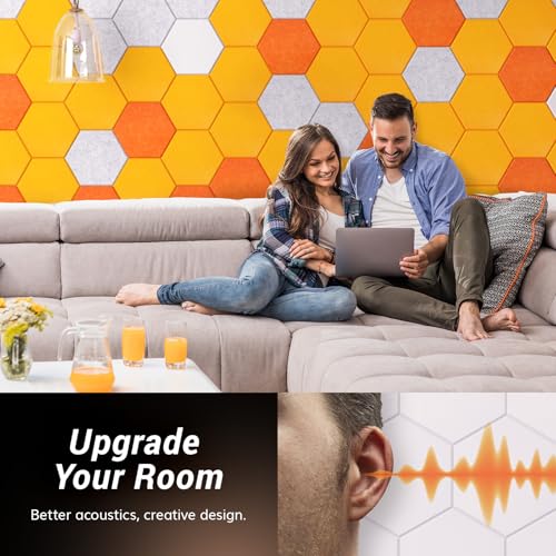 Image of 48 Pack High Density Hexagon Acoustic Panels, TONOR 12 inchx 10 inchx 0.4 inch Soundproof Wall Panels, Sound Absorbing Panels for Interior Wall Decor, Peel and Stick Modern for Studio, Office, Home, White