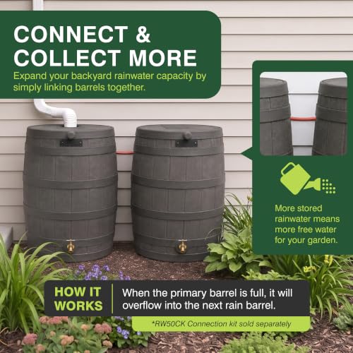 Image of Good Ideas Rain Wizard Water Collection Barrel, 50 Gallon, Oak, 4 Pack