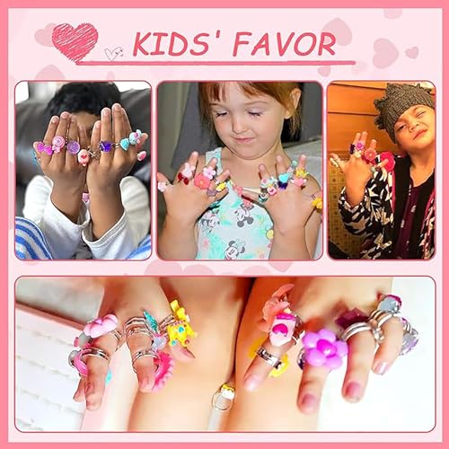 Image of STAR WORK Little Girl Jewel Rings in Box, Adjustable, No Duplication, 24 pcs Girl Pretend Play and Dress Up Rings For Up To 12 Years