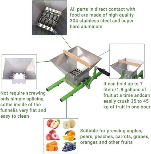 Stainless Steel Fruit Crusher & Manual Juicer Grinder with Handle for Wine & Cider Pressing - Portable Fruit Scratter & Pulper for Home Use