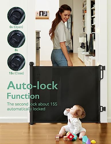 Momcozy Automatischer Verriegelung Treppenschutzgitter Ausziehbar für Baby, Haustier Türschutzgitter, Kinderschutzgitter, Einhändig Öffnen,0-140 cm, Geeignet für Treppen/Türen/Innen & Außen