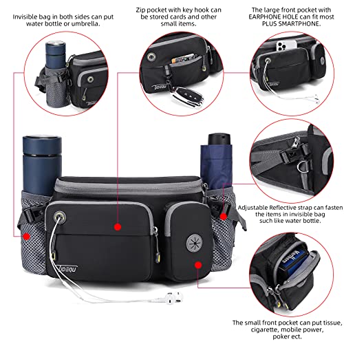 TUDEQU Dog Walking Fanny Pack Large Hiking Waist Pack Waist Bag with 2 Hidden Water Bottle Holder for Men Women,Water resistant Hip Bum Bag with Adjustable Strap for Outdoors Workout Traveling Cycling