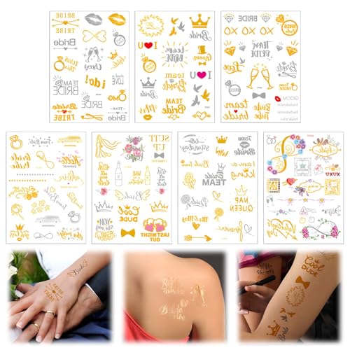 Juego de tatuajes, 7 hojas, tatuajes temporales, decoración de fiesta, decoración de cumpleaños, accesorios de despedida de soltera, regalos