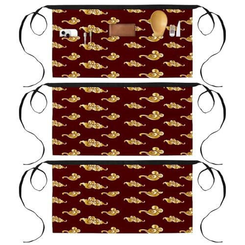 Tablier court de chef lot de 3 avec 3 poches pour cuisine et bistrot