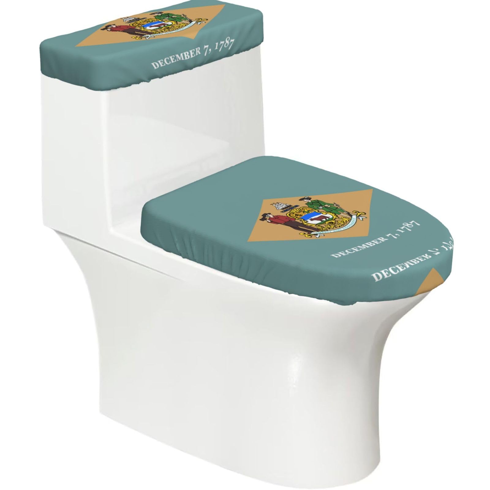 Flag Of Delaware Print Bathroom Decor Toilet Lid Cover And Tank Covers, Restroom Accessories Fits Most Round