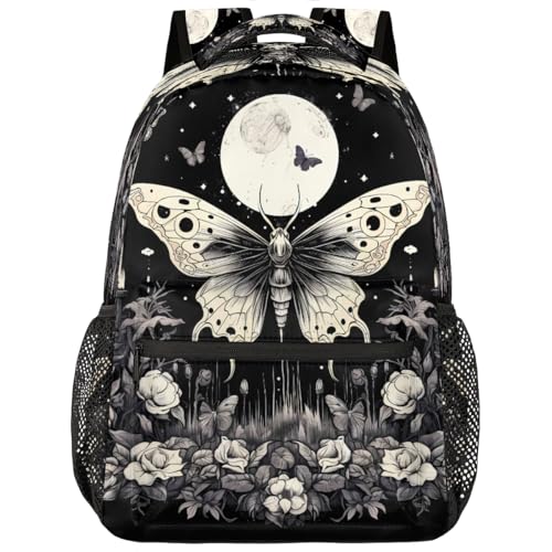 Peaom Retro Butterfly Moon Flower Backpack for Kids Women Men School Backpacks Girls Boys Adults Bookbag Laptop Computer Back Pack Casual Daypack