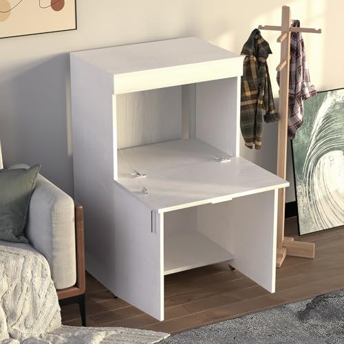 Meuble de table à repasser rétractable blanc frêne à roues