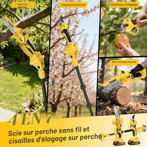 4 en 1 Tronconneuse à Batterie&Secateur Electrique avec Perche Télescopique – vue 2