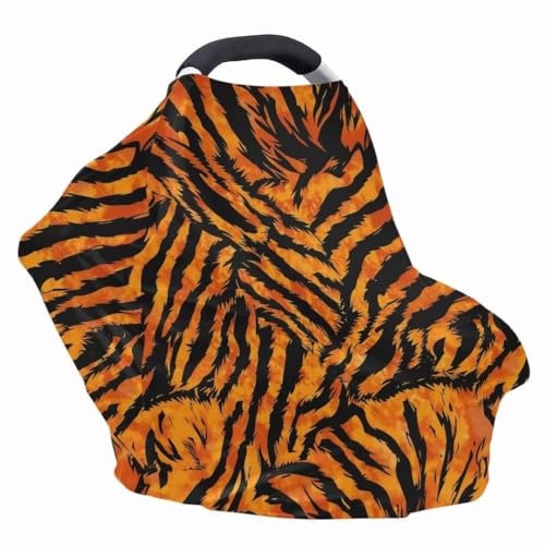 Image of Coldinair Tiger Skin Print Car Seat Cover for Babies Girls Nursing Cover,Soft Stretchy Infant Carseat Canopy,Shopping Cart /High Chair /Stroller Covers