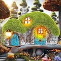 Darkdec Outdoor Figurine Lights Garden House Statue - Outdoor Statues with Solar Lights Garden Cottage Lighting Figurines for Home or Yard Decor