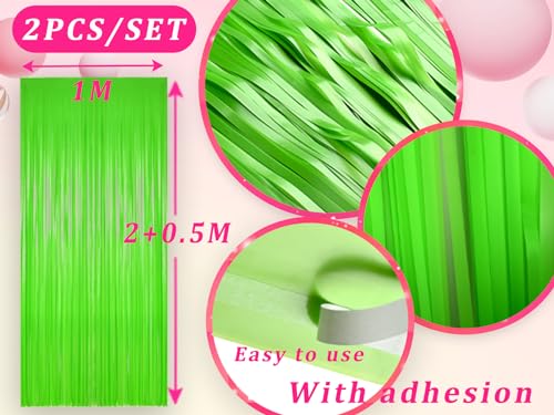 MALANKU 2PCS Lime Green Streamers Party Decorations - 3.3ft x 8.2ft Green Streamer Backdrop for Birthdays St Patrick Jungle Dinosaur Golf Soccer Pickleball Pickle Parties - image 2
