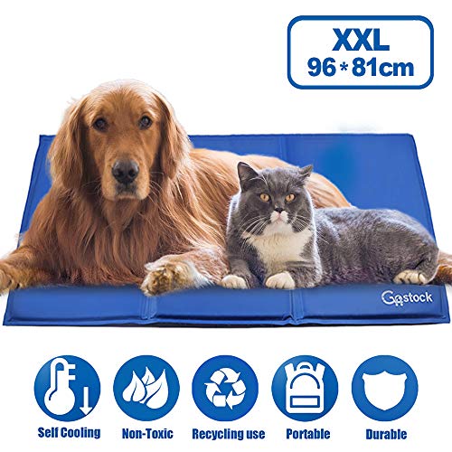 GoStock Alfombrilla de Refrigeración para Perro alfombras mascotas camas para perros Pet Cool Mat Estera de Enfriamiento Fresco Cojín Azul Nevera Techo Perfecta para Camas de Suelo (96 * 81 cm)