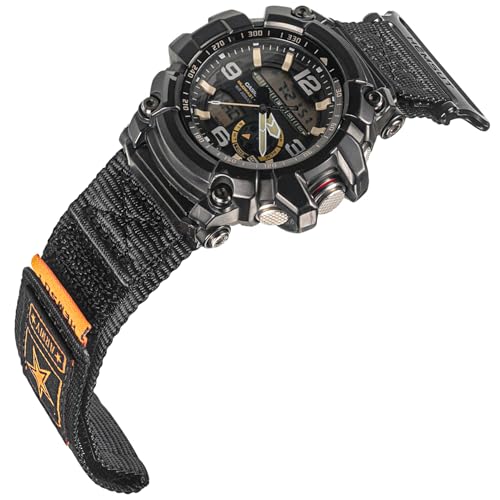 HEMSUT Nylon Watch Band Compatible with G-Shock Mudmaster GG-1000, GWG-100 & GSG-100, Replacement Strap with Metal Adapters, Breathable Hook & Loop Band