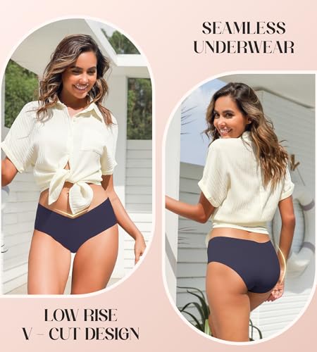 Xibing Seamless Underwear for Women No Show Panties Cheeky Bikini Underpants Soft Stretch Invisible Hipster 6-Pack Size XS-XL2