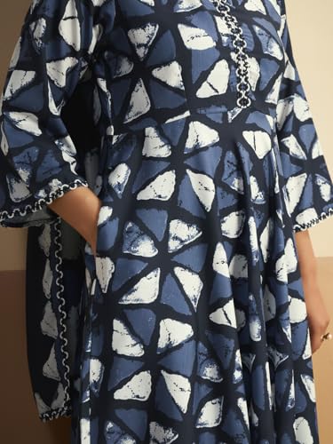 Image of Pinkmint Women's Printed Cotton Blend Kurta Pant with Dupatta Set | Lace Detailing Kurta Set | Ethnic Wear