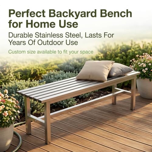 Banco de jardín de acero inoxidable 180cm asiento de metal exterior terraza 8