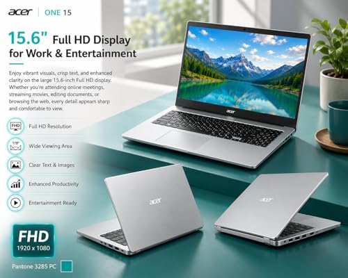 Image of Acer One 15 Smart Laptop AO15-41M-G2 | AMD Ryzen 3 7320U | AMD Radeon 610M Graphics | 8GB LPDDR5 RAM | 256GB NVMe SSD | 15.6 inch FHD Display | Windows 11 Home | Silver