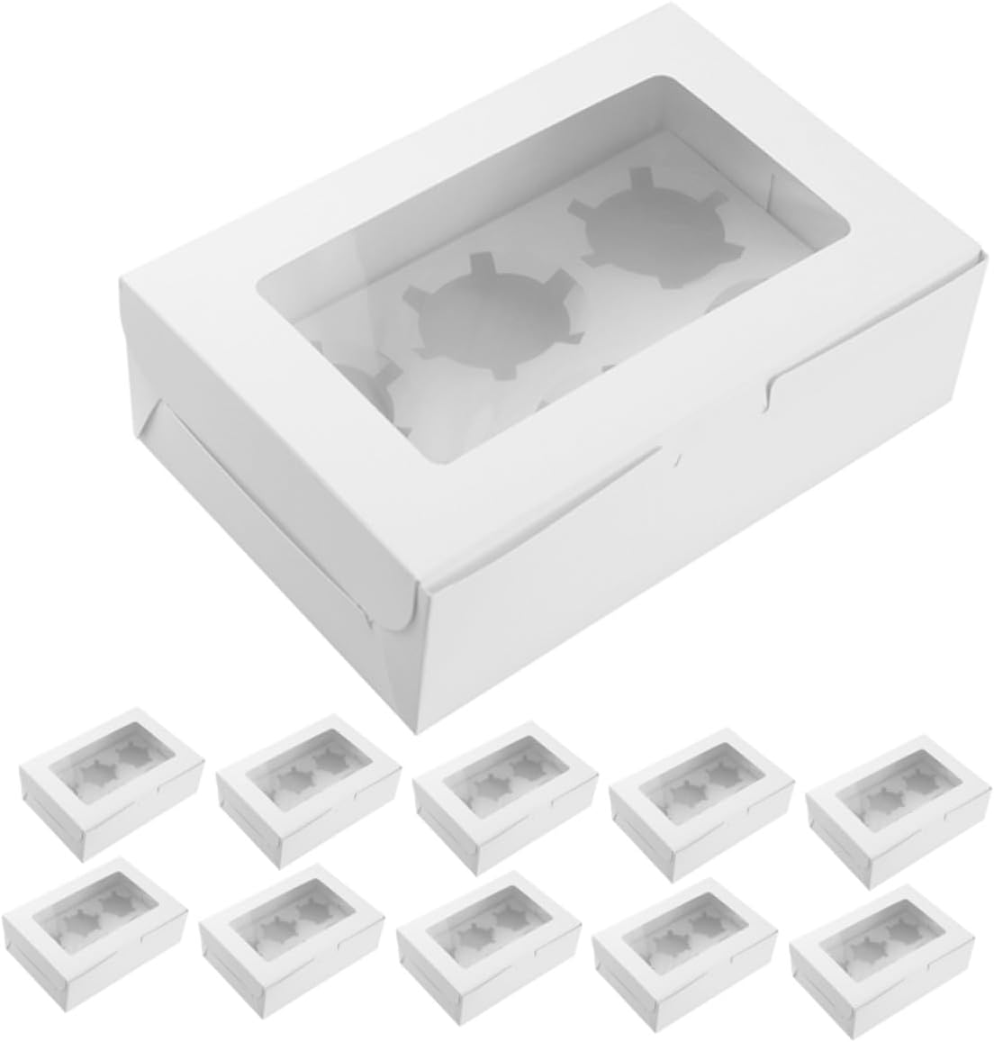 15pcs White Paper Cupcake Boxes with Window 6-cup Holder Food-grade Cake Carrier for Parties and Baking Supplies