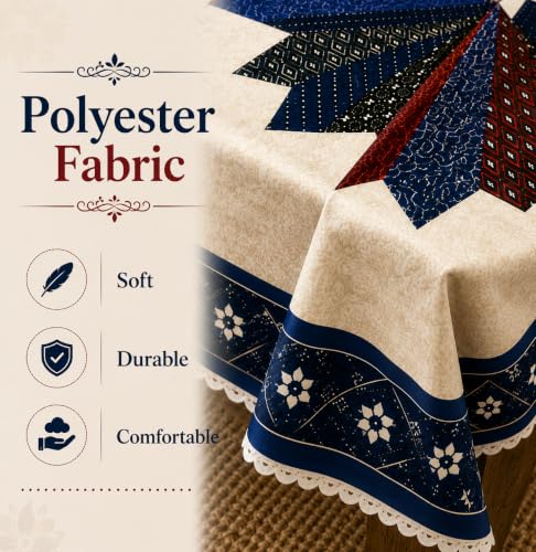 Image of Floral Dining Table Cover for 4 Seater | 58 x 38 Inch Rectangle Polyester Table Cloth | Washable Fabric Table Cover for Dining Table | Dust & Scratch Protection | Blue Tie