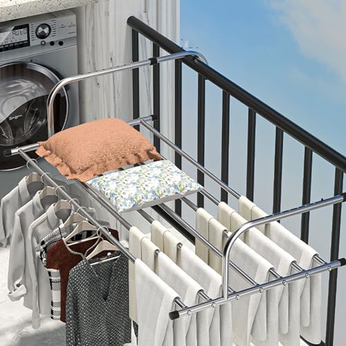 Portable Folding Clothes Drying Rack - Telescopic Stainless Steel Laundry Holder for Balcony, Window Sill, & Railing - Space-Saving Airer for Clothes & Shoes