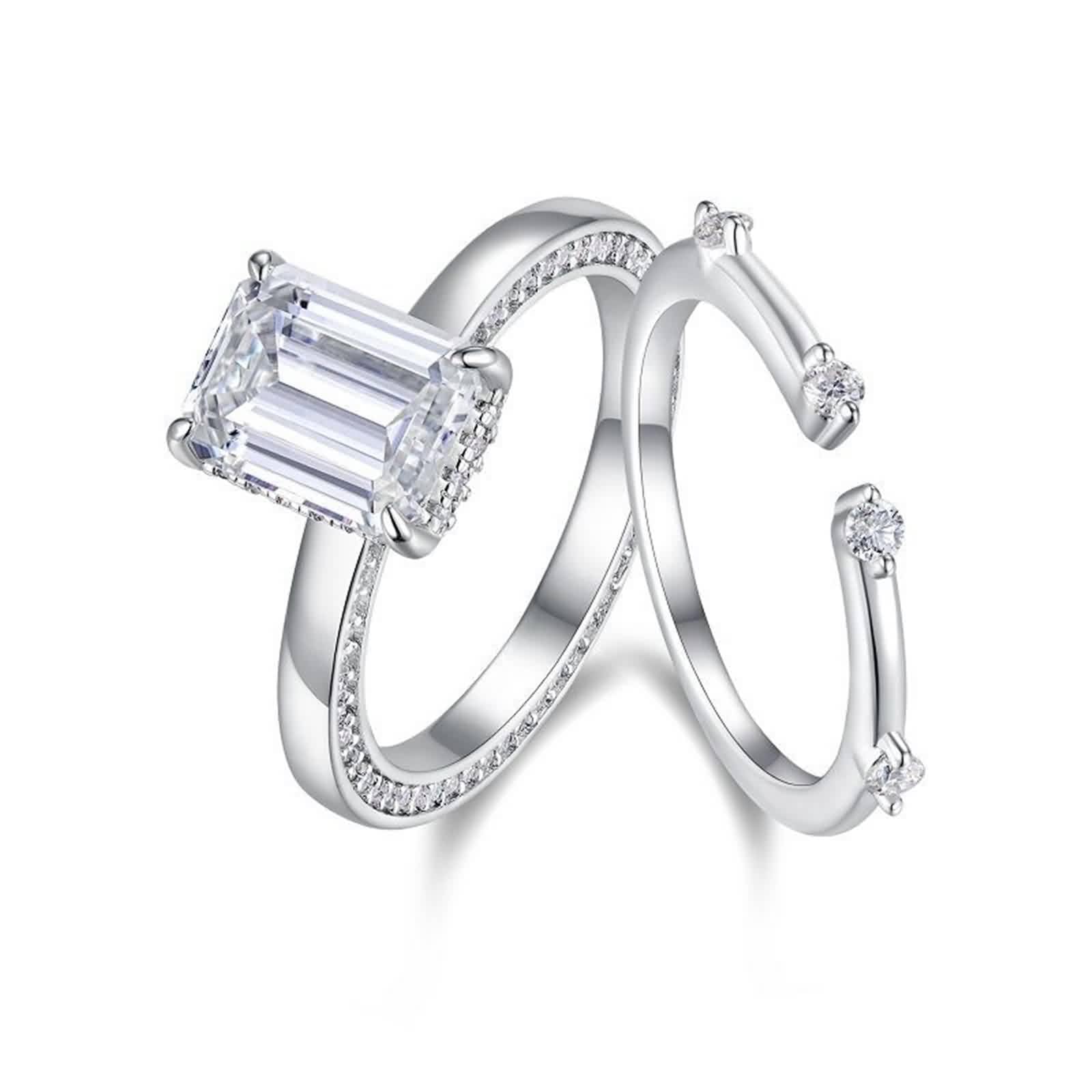 KnSam Platino PT950 - Bandas de boda clásicas auténticas con moissanita, anillos de boda de corte rectangular, platino, talla 62 (19,7)