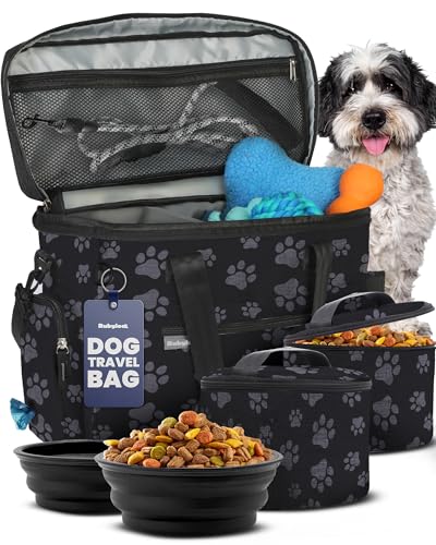The Original Doggy Bag - Complete Dog Travel Bag for Supplies with 2 BPA-Free Travel Dog Bowls & 2 Pet Food Containers - Traveling Kit for Road Trips Camping Weekend Away or Doggy Gift: Paw Print